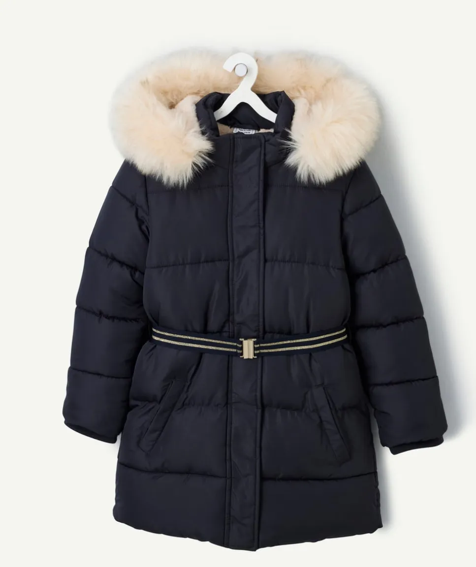Doudoune bleu marine à paillettes pour fille avec capuche