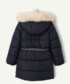 Doudoune bleu marine à paillettes pour fille avec capuche