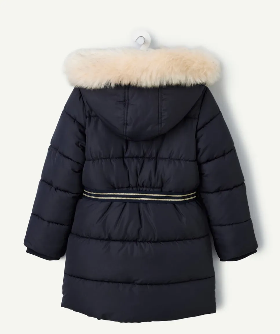 Doudoune bleu marine à paillettes pour fille avec capuche