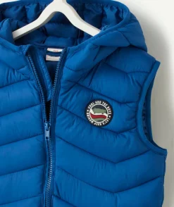 Doudoune à capuche sans manches garçon en rembourrage recyclé bleue