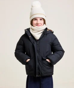Doudoune noire fille à capuche imprimé léopard