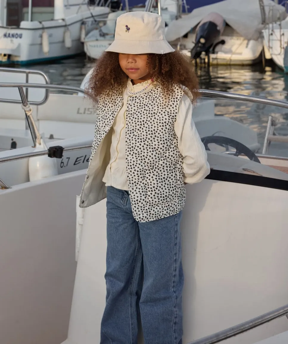 Doudoune sans manches fille imprimé blanc à coeurs