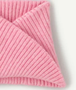 Echarpe fille rose maille côtelée croisée
