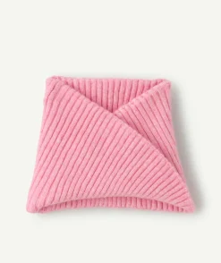 Echarpe fille rose maille côtelée croisée