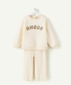 Ensemble bébé fille écru message léopard