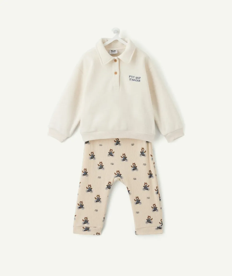 Ensemble bébé garçon écru imprimé loup