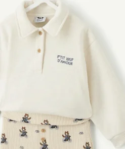 Ensemble bébé garçon écru imprimé loup