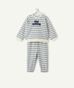 Ensemble bébé garçon rayé message brodé