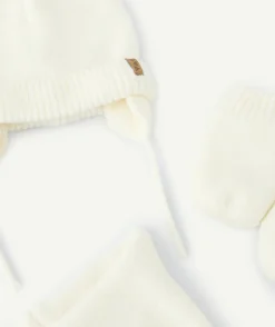 Ensemble bonnet, moufles et snood bébé fille blanc