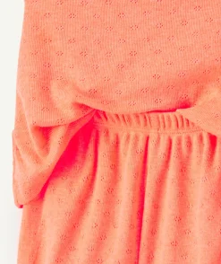 Ensemble manches courtes bébé fille en maille orange fluo