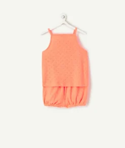 Ensemble manches courtes bébé fille en maille orange fluo