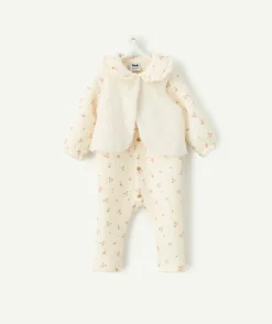 Ensemble naissance fille écru imprimé fleuri
