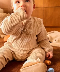 Ensemble naissance garçon beige imprimé oursons