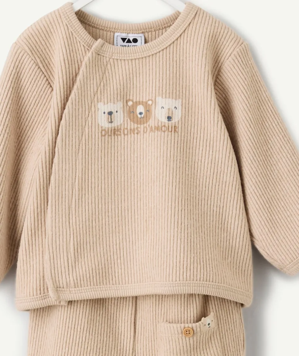 Ensemble naissance garçon beige imprimé oursons