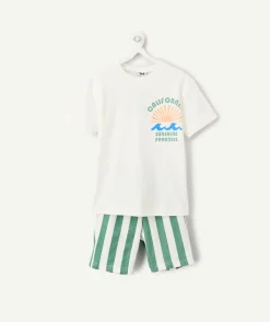 Ensemble pyjama rayé vert et blanc