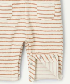 Ensemble salopette naissance garçon rayé écru