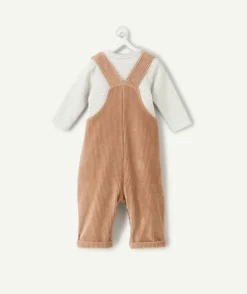 Ensemble salopette naissance garçon camel effet velours