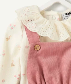 Ensemble salopette naissance fille rose