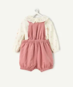 Ensemble salopette naissance fille rose