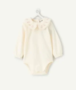 Ensemble salopette naissance fille beige et écru