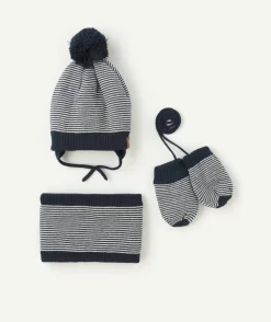 Ensemble tricot rayé bébé garçon bleu marine et blanc