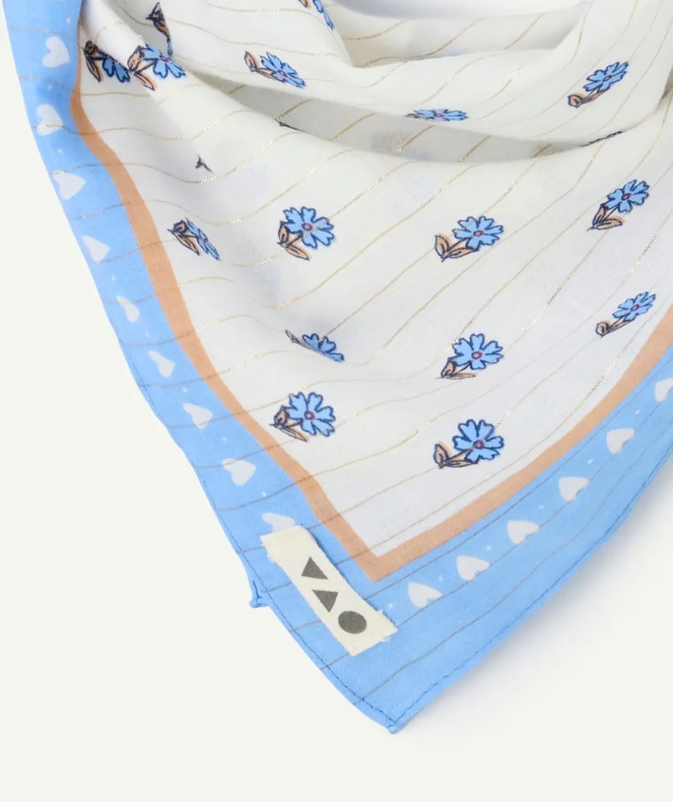 Foulard carré bébé fille imprimé fleurs bleues
