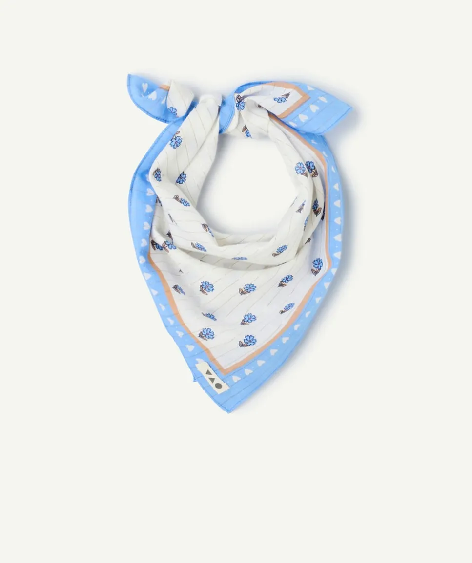 Foulard carré bébé fille imprimé fleurs bleues