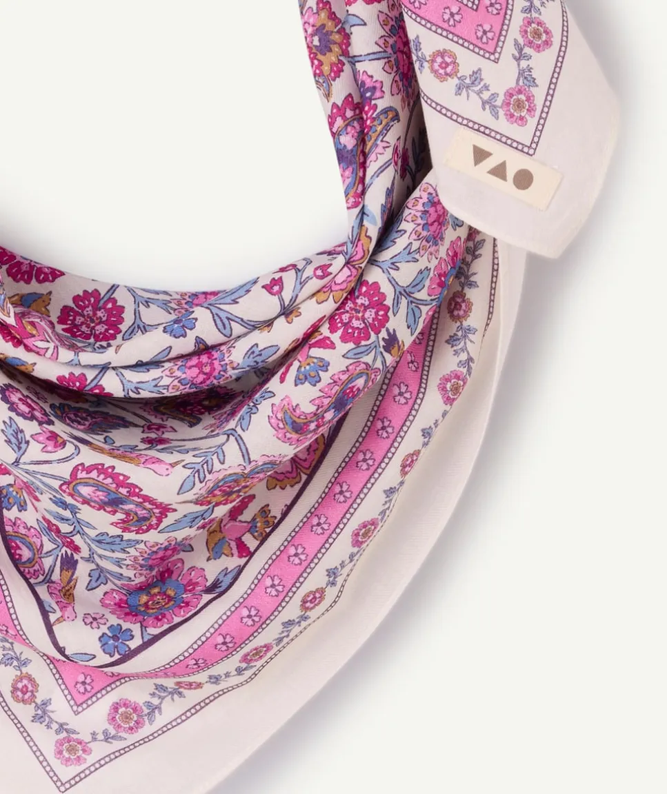 Foulard fille rose imprimé fleuri
