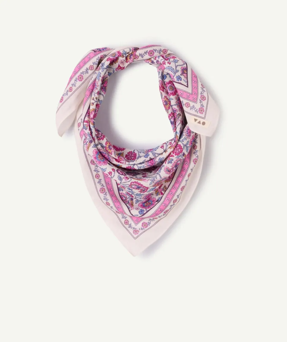 Foulard fille rose imprimé fleuri