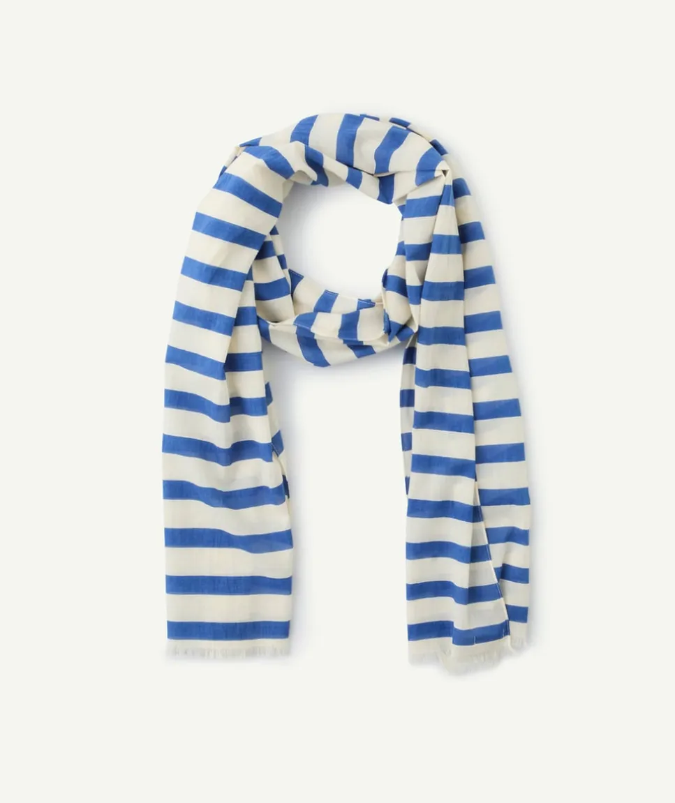 Foulard garçon en coton écru et à rayures bleues