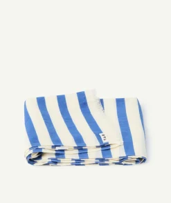 Foulard garçon en coton écru et à rayures bleues