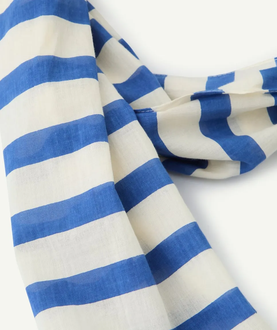Foulard garçon en coton écru et à rayures bleues