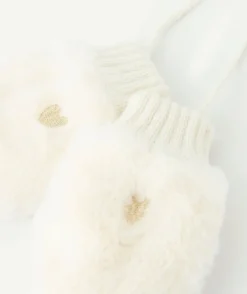 Gants bébé fille blancs fourrés cœur