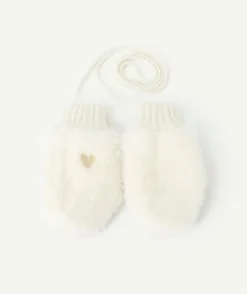 Gants bébé fille blancs fourrés cœur