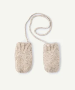 Gants bébé fille maille beige avec lien