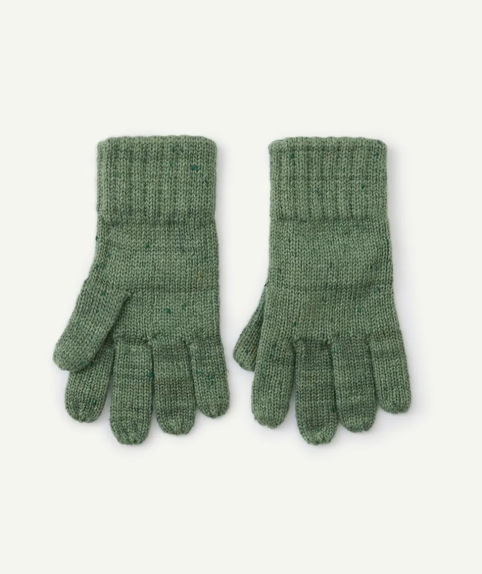 Gants tricotés garçon en coton bio vert