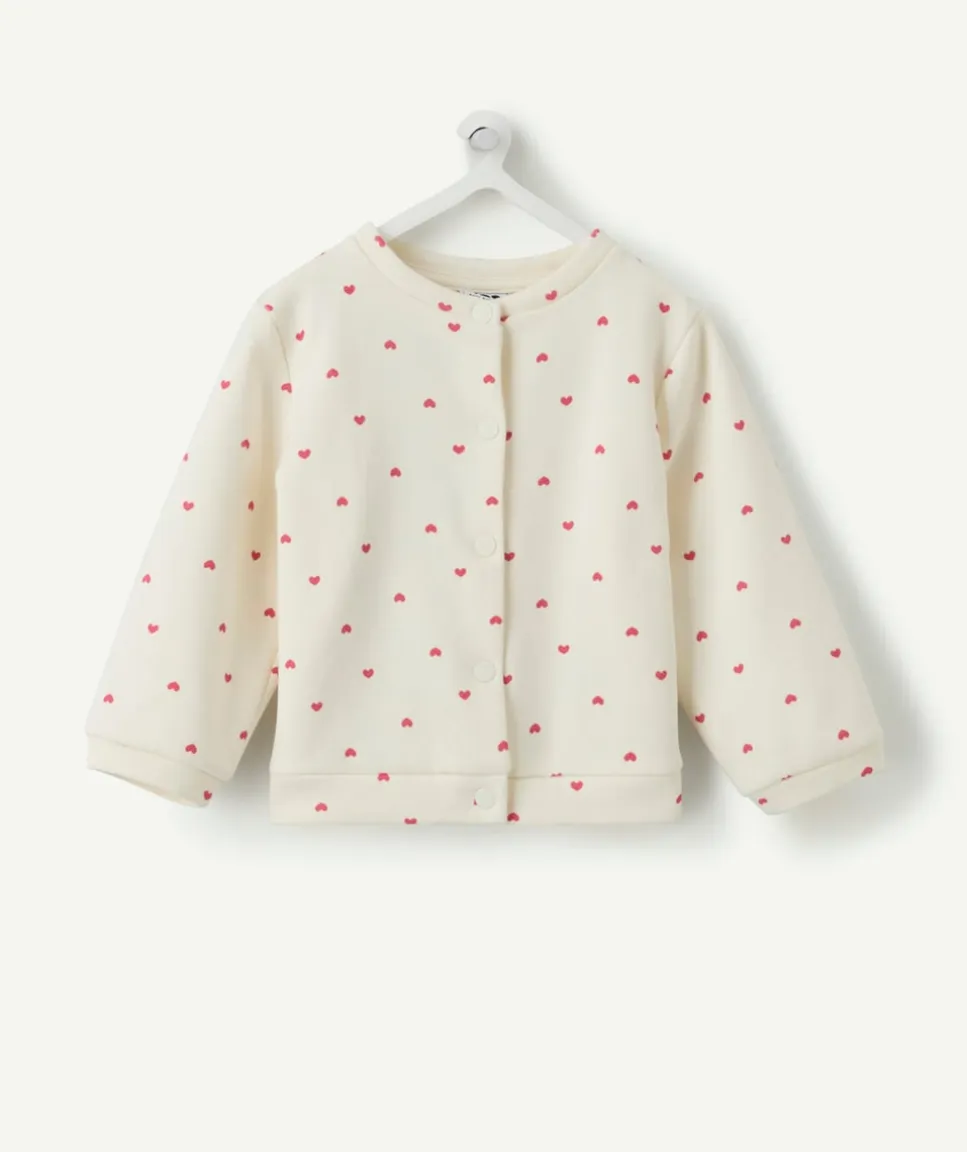 Gilet bébé fille écru imprimé cœurs
