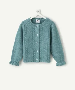 Gilet bébé fille maille ajourée bleu