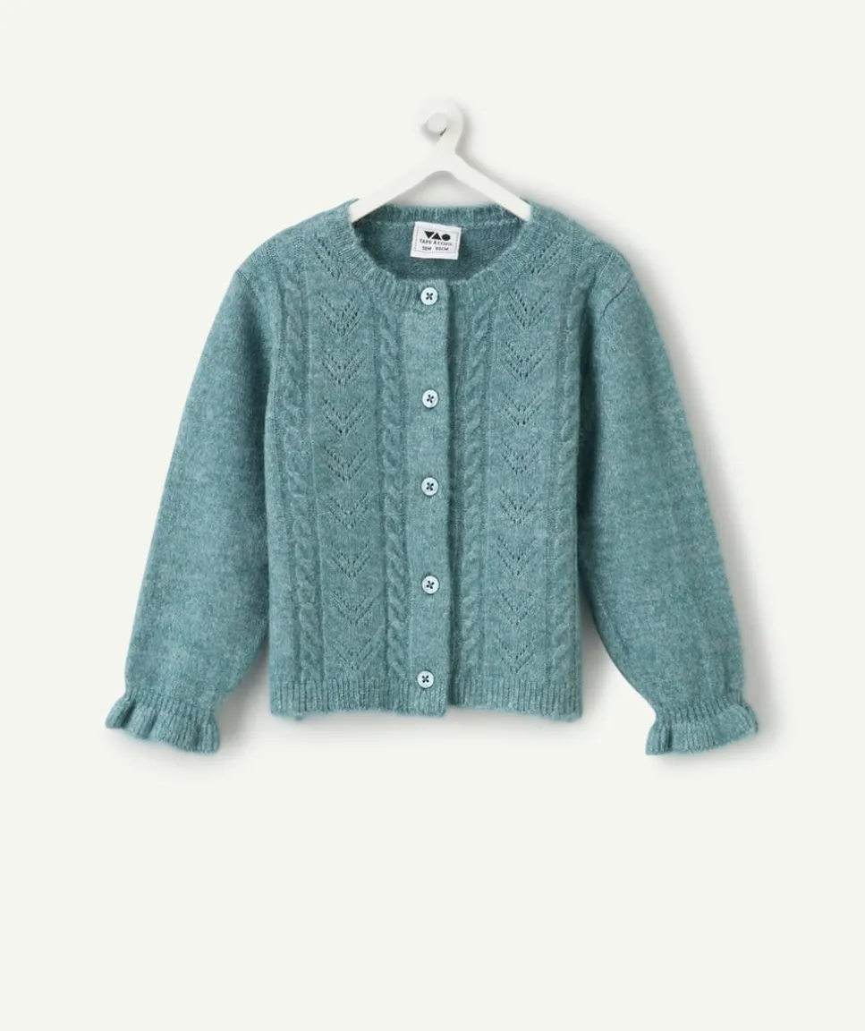 Gilet bébé fille maille ajourée bleu