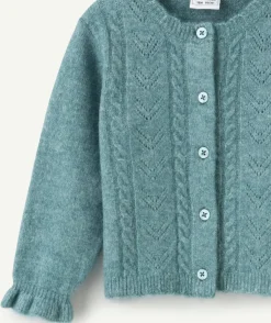 Gilet bébé fille maille ajourée bleu
