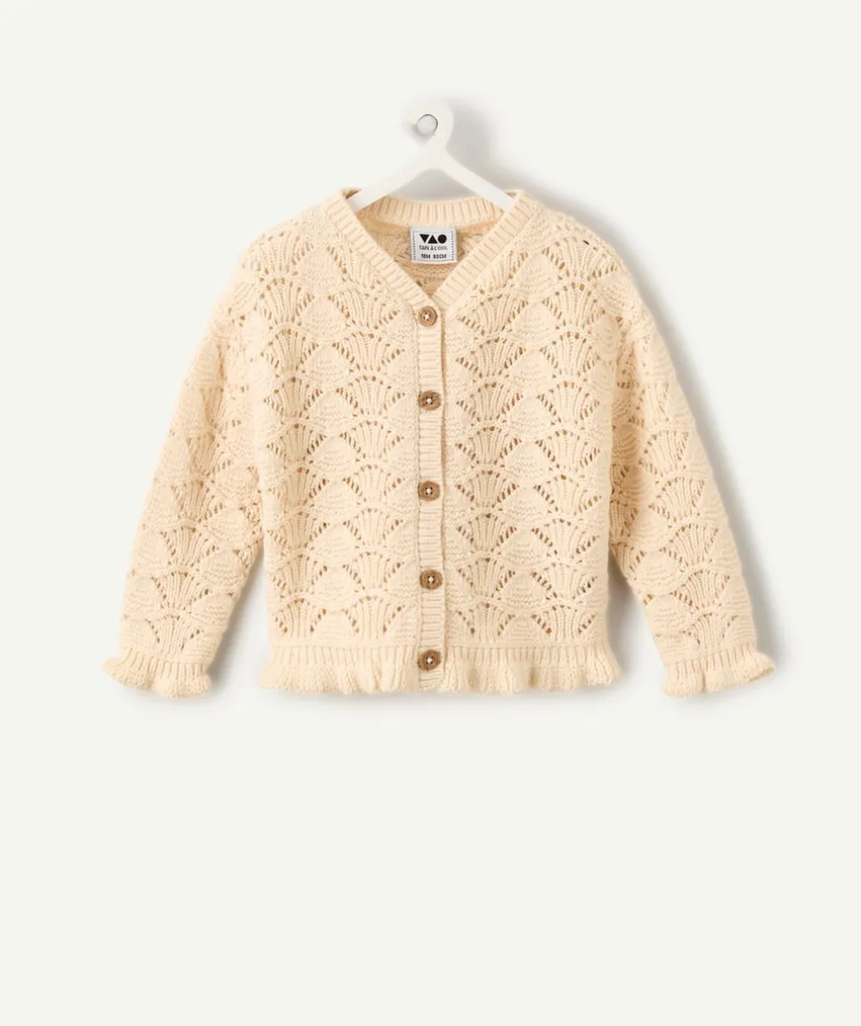 Gilet bébé fille maille ajourée écru