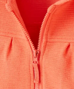 Gilet à capuche bébé fille corail avec poche à volants