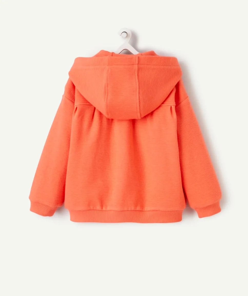 Gilet à capuche bébé fille corail avec poche à volants