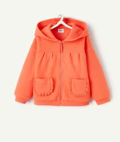 Gilet à capuche bébé fille corail avec poche à volants