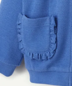 Gilet à capuche bébé fille matière nid d'abeille bleu