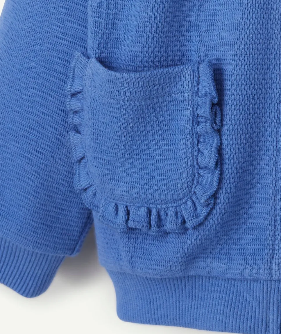 Gilet à capuche bébé fille matière nid d'abeille bleu