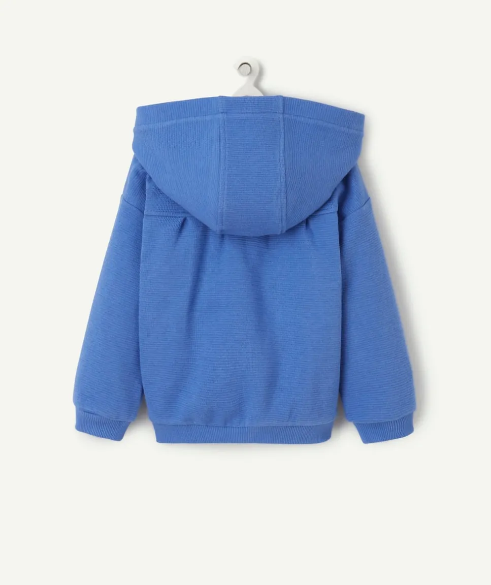 Gilet à capuche bébé fille matière nid d'abeille bleu