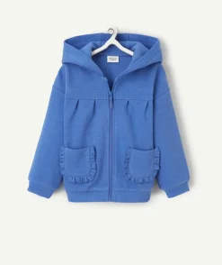 Gilet à capuche bébé fille matière nid d'abeille bleu