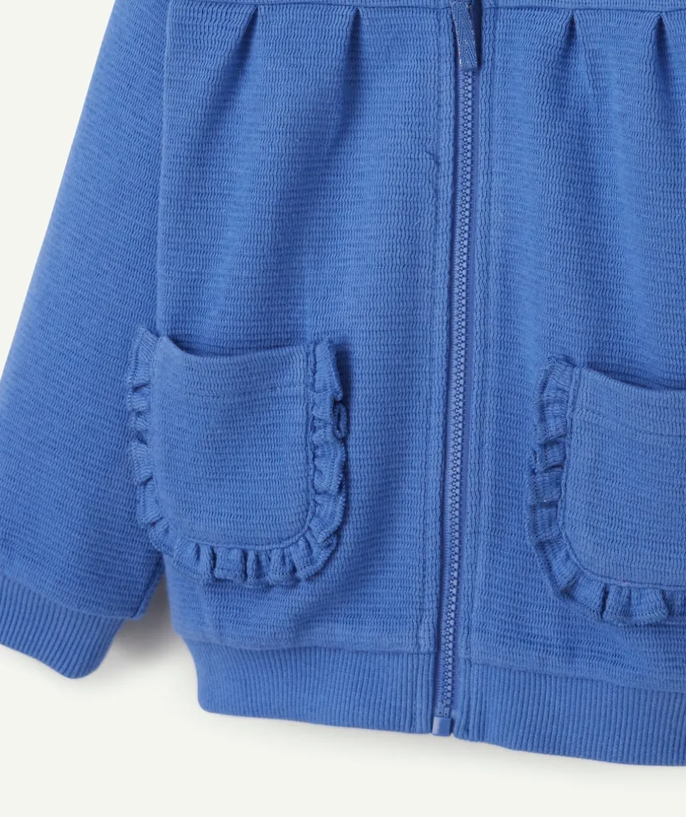 Gilet à capuche bébé fille matière nid d'abeille bleu