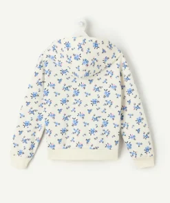 Gilet à capuche fille fleurs zippé crème
